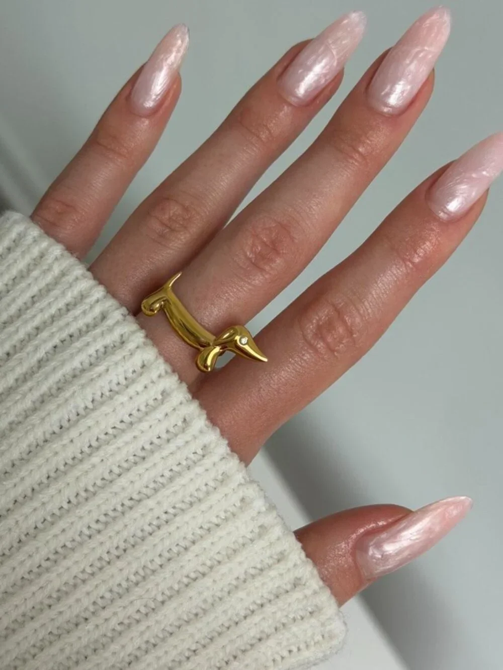 Sku:0623 Gold ring dachshund diamond eye stainless steel Adjustable + gift box